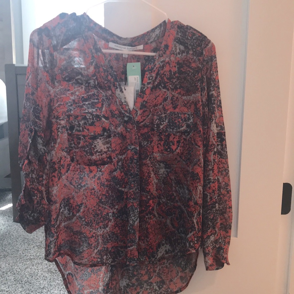 Collective Concepts, Rilo Button Up Blouse, XSP, Navy/Orange